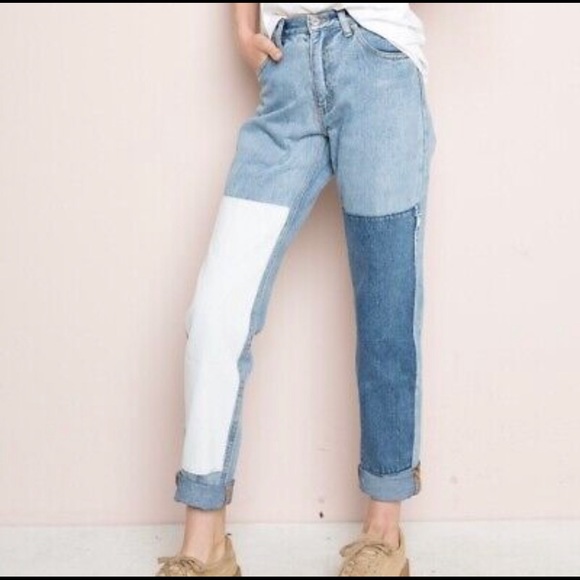 Rare Brandy Melville Kenzo Denim Two-Tone Patch Jeans - Picture 2 of 8